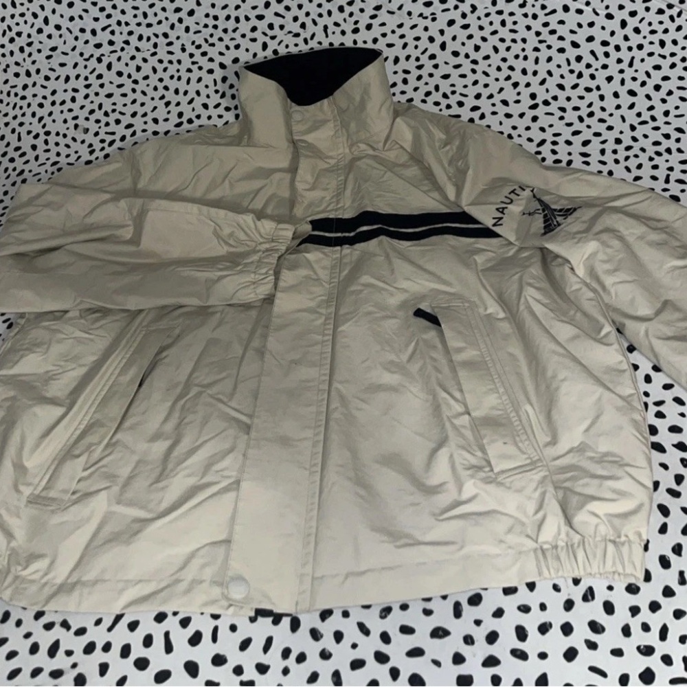 Vintage! Nautica Sailing Embroidered Jacket BEIGE Windbreaker Full Zip Mens XL